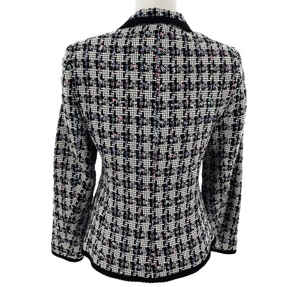 Giancarlo Ferrari Vtg Navy Blue White Plaid Tweed Edged Lined Blazer Jacket 8 - Picture 3 of 16